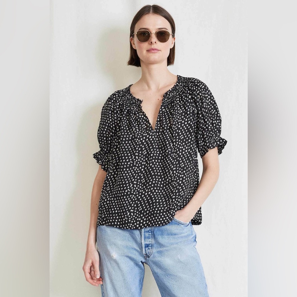 Apiece Apart Las Casas black dot top blouse xs